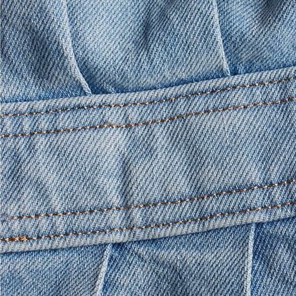 Express Slight Distressed Denim Relaxed Ankle Straight Leg Jumpsuit SZ S - NWOT - Picture 2 of 7